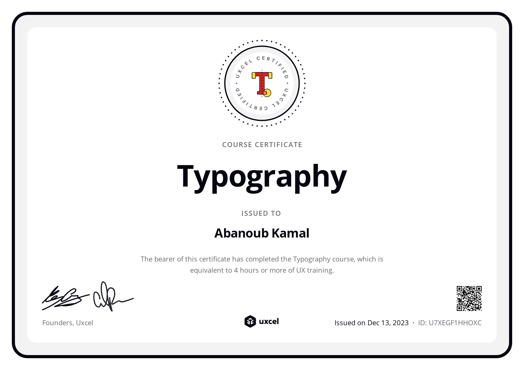 Abanoub Kamal's certificate